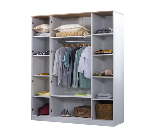 Dafne Italian Design Armadio quattro ante Lukas colore bianco e legno chiaro misura cm.179x209x61