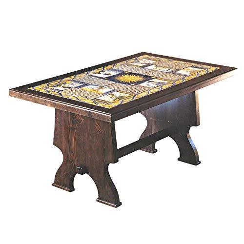 Dafne Italian Design Tavolo rettangolare in legno e in ceramica artistica di Castelli, Dimensioni: cm 155x95 h cm 75
