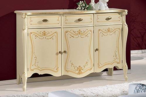 Dafne Italian Design Credenza 3 ante 3 cassetti, colore avorio, decorazioni oro -cm: 154 cm - 49 cm - H 100 cm.Stile classico. - 100% Made in Italy (SF17)