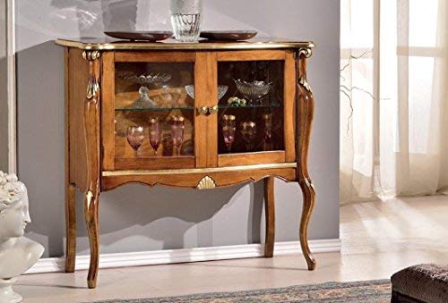 Dafne Italian Design Vetrina bassa 2 ante, gamba alta, noce scuro, decorazioni oro -cm: 108 cm - 40 cm - H 100 cm ? 0,50 Mc ? Stile classico. 100% Made in Italy (SF17)