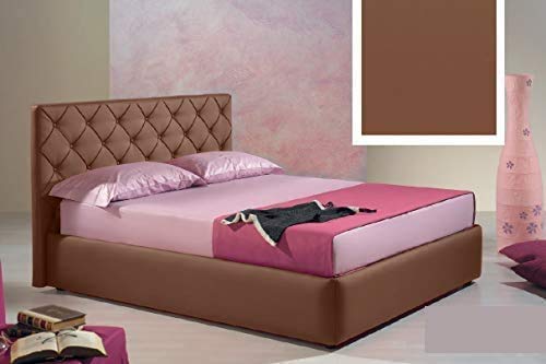 Letto matrimoniale contenitore, similpelle lavabile, lavorazione capitonn?, colore marrone - Dimensioni: Larghezza 176 x 220 x H 100 cm - per materasso 160 x 200. - 100% Made in Italy (SFI)