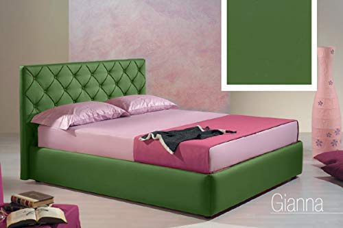 Letto una piazza e mezza contenitore, similpelle lavabile, lavorazione capitonn?, colore verde scuro - Dimensioni: Larghezza 136 x 210 x H 100 cm - per materasso 120 x 190. - 100% Made in Italy (SFI)