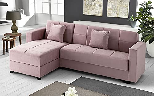 Dafne Italian Design Divano letto angolare 2 posti - Tessuto maya light pink - penisola sinistra - (cm. 225 x 158 x 86h)