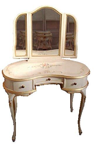 Dafne Italian Design Specchiera pieghevole bianca -cm: L 75 P 4 H 68 cm - 3 cassetti - Decorata con fiori e finiture oro - in noce Laccato - 100% Made in Italy -(DF18)
