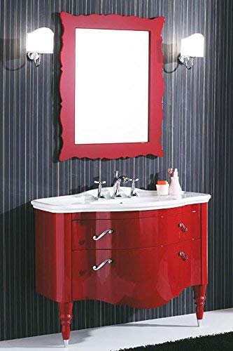 Dafne Italian Design Mobile da bagno sospeso finitura rosso porpora lucido stile classico Misura: L.106 P.59 cm, specchio - Top: Consolle in ceramica integrale cm 110-100% made in Italy