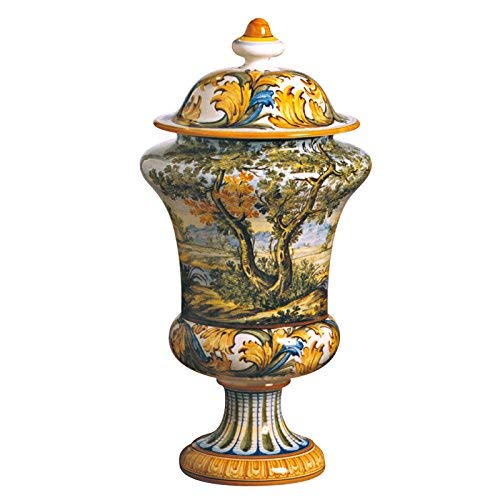 Dafne Italian Design Vaso farmacia con coperchio dipinto a mano in ceramica artistica di Castelli Italia H cm 35 Serie Aulica