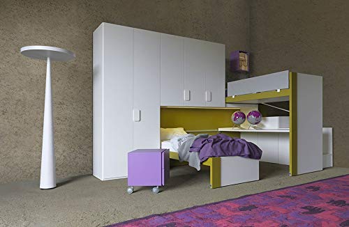 Dafne Italian Design TUTTOCAMERETTE.IT - Cameretta per Ragazze (Letti a Castello, Scrittoio ; Scala Contenitore ; Armadio a Ponte ; Libreria, Comodino) - Bianco, Verde Oliva, Lavanda