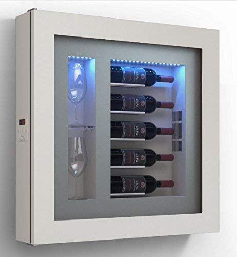 Cantinetta vino da parete per cinque bottiglie in orizzontale e due bicchieri orizzontali laterali per bottiglie H.328 D.90 mm - peso 30 kg. (SF00)