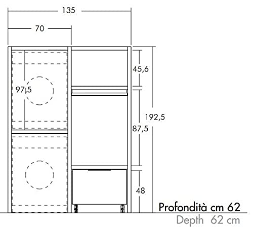 Dafne Italian Design Mobile Lavanderia porta Lavatrice Rovere Nodato – Laccato Grigio Luce Opaco Misura L.135 cm P.62.5 cm
