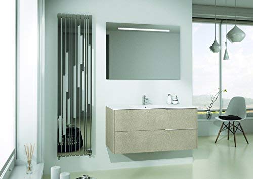 Dafne Italian Design Mobile da bagno beige chiaro c/lavabo e specchio retroilluminato rettangolare - Base con due cassettoni e top con lavabo integrato. Materiale IDROPAN: protezione all'umidit�