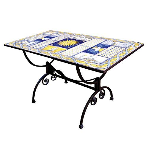 Dafne Italian Design Tavolo rettangolare in ferro battuto e ceramica artistica di Castelli, Dimensioni: cm 135x75 h cm 75