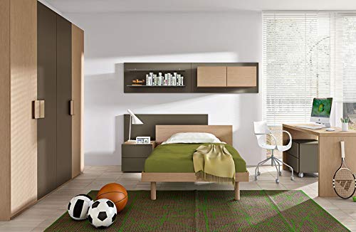 TUTTOCAMERETTE.IT - Cameretta completa di: 1 Letto singolo con giroletto legno; 1 Armadio; 1 Libreria ; Coppia di comodini, due cassetti; 1 Scrittoio ; 1 Sedia - 100 % Made in Italy (SF30)