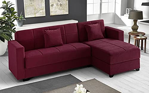 Dafne Italian Design Divano letto angolare 2 posti - Tessuto maya burgundy - penisola destra - (cm. 225 x 158 x 86h)