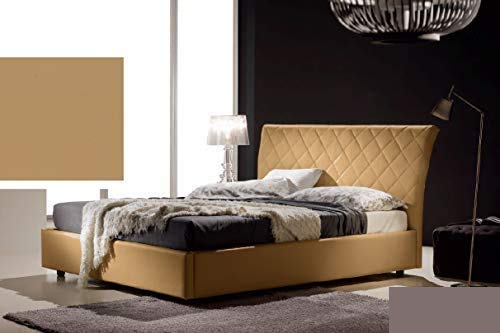 Letto una piazza e mezza contenitore, similpelle lavabile, trapuntato, colore beige scuro - Dimensioni: Larghezza 138 x 218 x H 110 cm - per materasso 120 x 190. - 100% Made in Italy (SFI)
