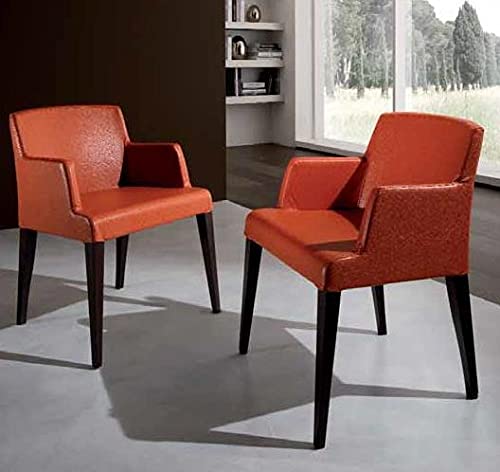 Dafne Italian Design Poltroncina moderna in similpelle arancione con braccioli - gambe in faggio coloe wenge'