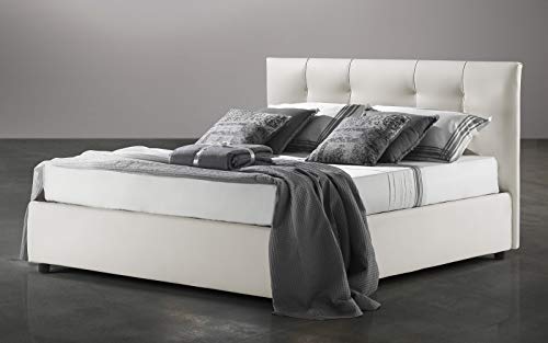 Dafne Italian Design Letto contenitore matrimoniale,rivestito in similpelle bianca, ? comprensivo di rete ortopedica a doghe in legno-177x206x108