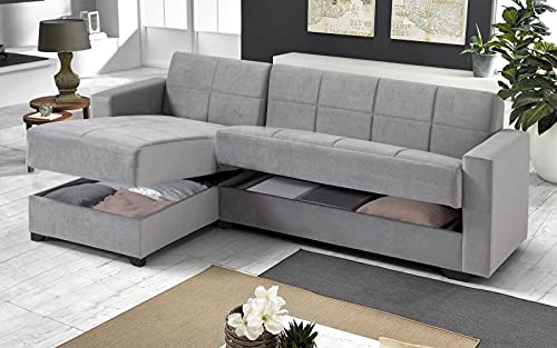 Dafne Italian Design Divano letto angolare 2 posti - Tessuto maya light grey - penisola sinistra - (cm. 225 x 158 x 86h)