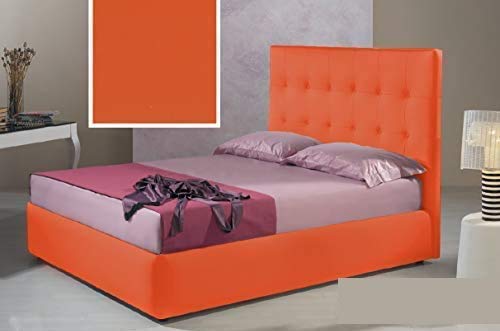 Dafne Italian Design Letto una piazza e mezza contenitore, similpelle lavabile, arancione - 136x210xh140 cm - per materasso 120x190-100% Made in Italy