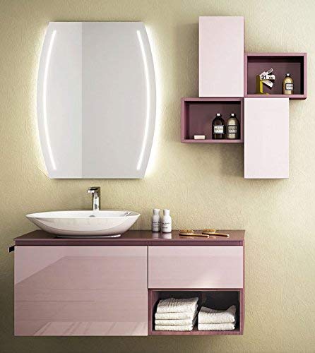 Dafne Italian Design Mobile da bagno top in vetro color viola, lavabo a vista e ante e cassetti color rosa lilla lucido con specchio con luce a led come da foto - 100% made in Italy