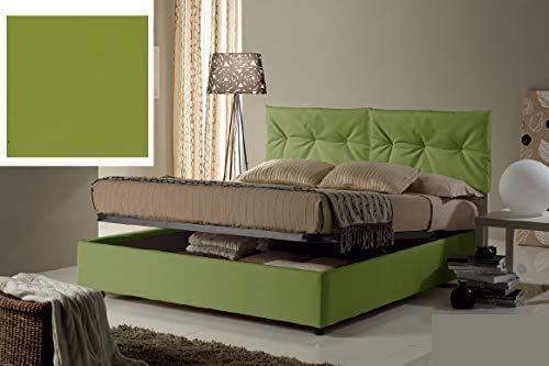 Dafne Italian Design Letto matrimoniale contenitore, similpelle lavabile, colore verde oliva - Dimensioni: Larghezza 174 x 205 x H 102 cm - per materasso 160 x 190. - 100% Made in Italy (SFI)