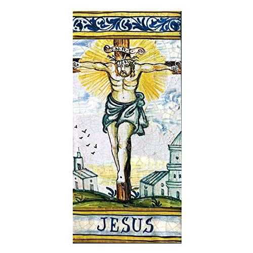 Dafne Italian Design Simonetti Mattonella con icona Ges� cristo decorata a mano cm 15 x 30 con gancio a croce in ferro battuto in ceramica artistica di Castelli Italia