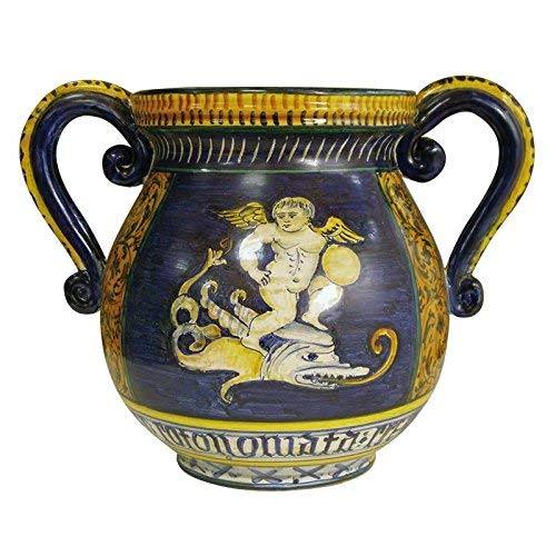 Dafne Italian Design Simonetti Vaso biansato dipinto a mano in ceramica artistica di Castelli Italia H cm 23 Serie Orsini Colonna