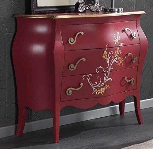 Dafne Italian Design Com? bombato 3 cassetti, colore rosso scuro con decorazioni -cm: 105 cm - 42 cm - H 82 cm - 0,42 Mc - - - 100% Made in Italy (SF17)