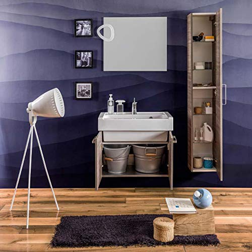 Dafne Italian Design Mobile da bagno ad uso lavanderia finitura Rovere Lux l cm. L75 x P40 x H62 con lavabo in ceramica, specchio rettangolare con luce led, colonna sospesa