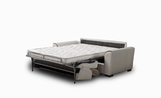 Dafne Italian Design Divano letto tre posti in tessuto color panna con particolari marroni - misure cm. L 209 l 100 H 88- Made in Italy