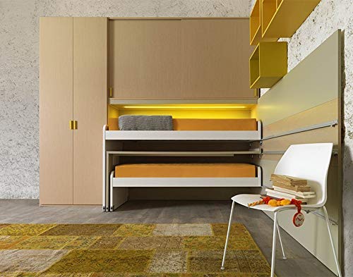 TUTTOCAMERETTE.IT - Cameretta completa di: n. 2 Letti singoli e 1 Scrittoio scorrevoli; 1 Armadio ; 1 Ponte con ante scorrevoli; n. 3 Librerie ; 1 Comodino .100 % Made in Italy (SF30)