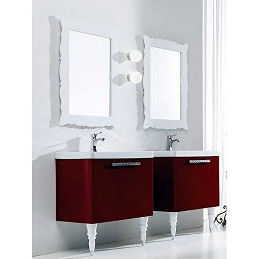 Dafne Italian Design Mobili da bagno (coppia) con cassetti 2 lavabo e 2 specchi con luci a led - misura cad. L.78 P.45 cm. - colore bianco e rosso porpora lucido - 100% made in Italy