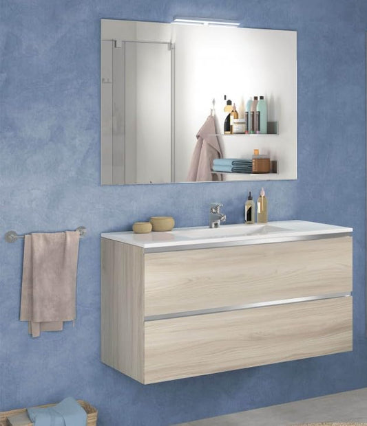 Dafne Italian Design Mobile da bagno Vichy finitura olmo chiaro, sospeso, cm 101x46x189 (base, lavabo, specchio)