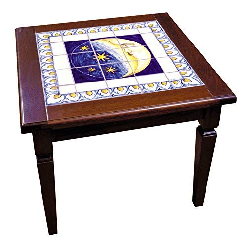 Dafne Italian Design Tavolino da salotto con piano in ceramica artistica di Castelli, Dimensioni: cm 66x66 h cm 53