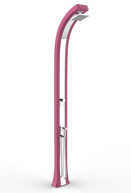 Arkema Design Doccia con Doppio Attacco per Acqua Calda e Fredda Spring Plus Doccia Tradizionale per Interni e Esterni in Polietilene HD con Miscelatore Acqua e Doccino Mobile Colore Fucsia e Inox