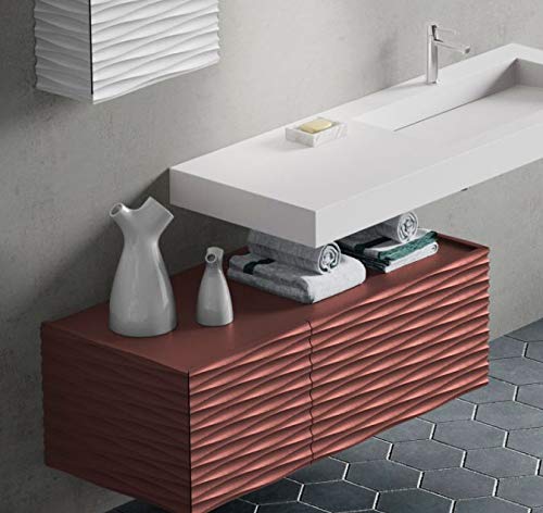 Dafne Italian Design Mobile da bagno sospeso stile moderno completo, top integrato con vasca, finitura laccato bianco e mattone opaco - specchio, cubi sospesi - 100% Made in Italy