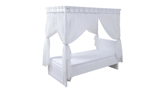 Dafne Italian Design Letto una piazza e mezza con baldacchino Reyna cm. 137 X 203 X 211 colore bianco comprensivo di materasso cm. 120x200x25.