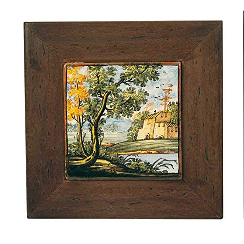Dafne Italian Design Simonetti Mattonella 15 x 15 con cornice in legno - Ceramica artistica di Castelli fatto e decorato a mano