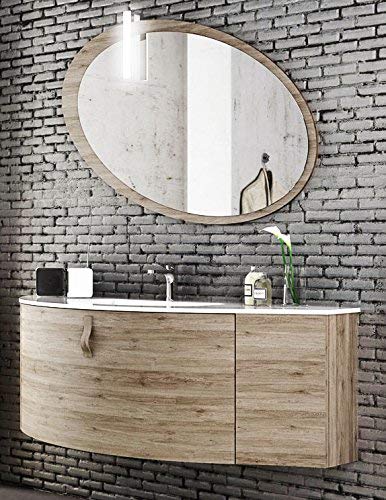 Dafne Italian Design Mobile da bagno sospeso color Rovere dimensioni H 80 x L 120 con specchio e lampada led, Base p. lavabo curvo 1 cassettone H 50 x L 100 cm