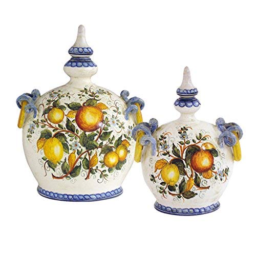 Dafne Italian Design Coppia di vasi con coperchio in ceramica artistica di Castelli, Dimensioni: h cm 29 - h cm 42