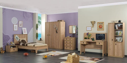 TUTTOCAMERETTE.IT - Cameretta completa per ragazzi stile classico colore legno chiaro comprende: letto singolo con materasso, comodino, armadio, comò, scrivania, libreria, libreria - [RTK]