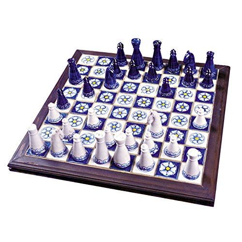 Dafne Italian Design Scacchiera in Legno e Ceramica Artistica di Castelli Fatto Interamente a Mano - Dimensioni: cm 58x58