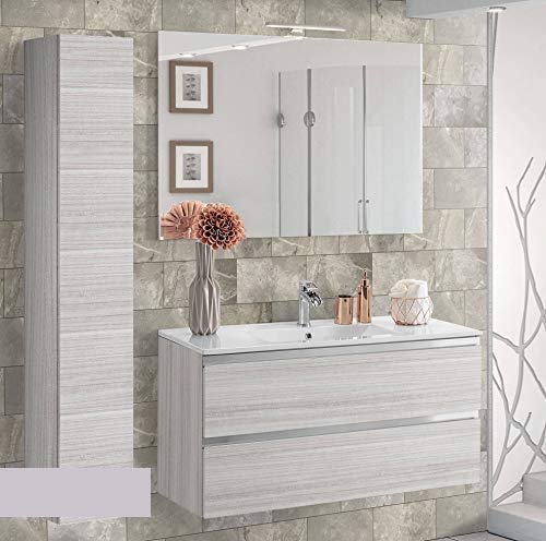 Dafne Italian Design Mobile da bagno sospeso misura cm. 100x46x51h con lavabo, due cassettoni,lavabo integrato, colonna sospesa, specchio con luce a Led