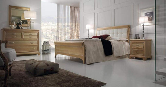 Dafne Italian Design Letto matrimoniale legno chiaro, H.120 X P.215 X L.174 - rete 160x190-Testiera e pediera cornice in legno massiccio di noce