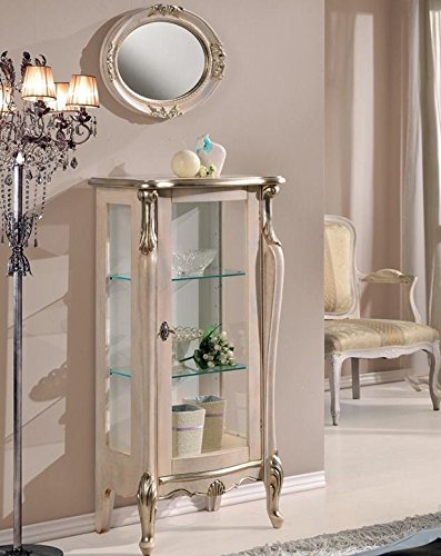 Dafne Italian Design Vetrina 1 anta bassa, colore bianco perla, decorazioni argento -cm: 60 cm - 40 cm - H 120 cm ? 0,33 Mc ? Stile classico - - 100% Made in Italy (SF17)