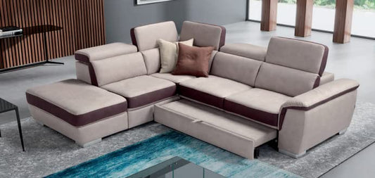 Dafne Italian Design Divano angolare 3 posti con letto carrello e poltrona terminale contenitore in tessuto color beige e marrone - misure cm. L 272x241 l 102 H 77 - Made in Italy