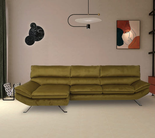 Dafne Italian Design Divano due posti con chaise longue dx in tessuto color senape con spalliera traslante - misure cm. L 275 x 170/184 - l 125 - H 93 - Made in Italy