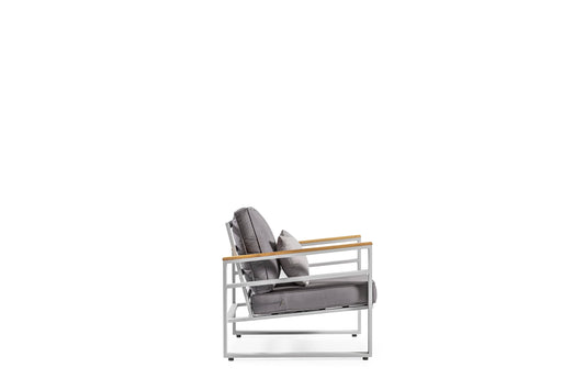 Dafne Italian Design Salotto da giardino per uso professionale, in alluminio grigio chiaro, cuscini grigi compresi. n.1 divano 3 posti, n.2 poltrone, n.1 tavolino.