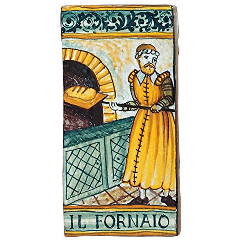 Piastrella in ceramica raffigurante l'artigianato del fornaio - Dimensioni: 3,9 x 7,8 cm. Made in Italy.
