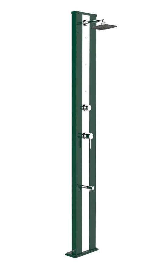 Doccia a energia Solare Arkema D450 6016 I Dada S Colore Verde con Fascia Decorativa Inox Struttura in Alluminio Verniciata a Polvere Dotata di Miscelatore lavapiedi e nebulizzatori
