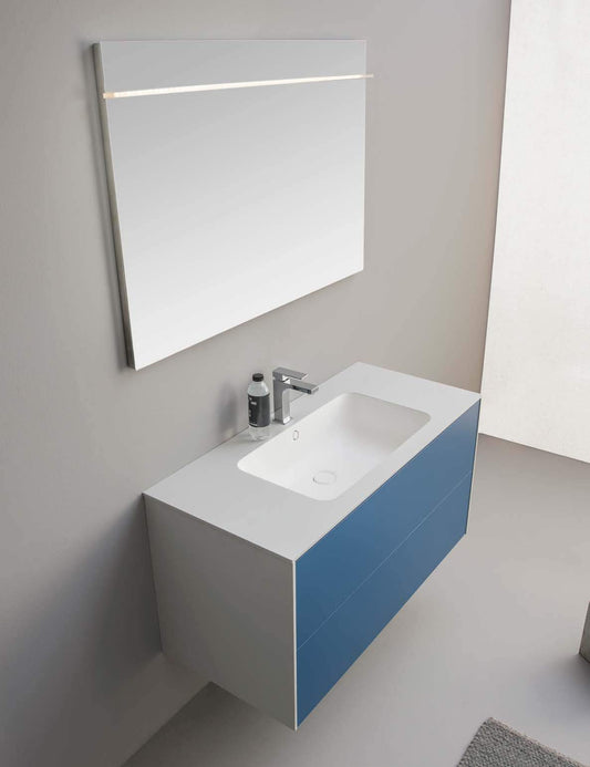 Dafne Italian Design Mobile da bagno con top in Ocritech (cm. L105 x P48 x H55), monoblocco colore azzurro, specchiorettangolare
